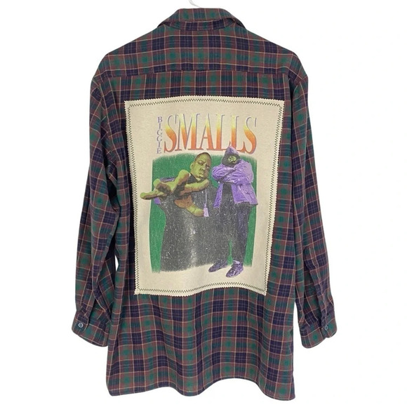 Notorious BIG Flannel Shirt Mens Large Medium Unisex Biggie Smalls Retro Plaid - Picture 1 of 15